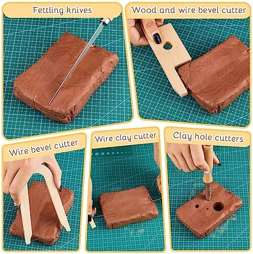 Amylove 9 Pcs Pottery Clay Sculpting Tools Kit DIY Pottery Tools with Smooth Wooden Handles Ceramics Polymer Clay for Trimming Modeling Carving Angle Cutting Smoothing Sculpting - Image 4