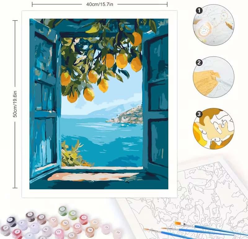 GEMOUJ Lemon Tree Paint by Numbers Kit for Adults,DIY Paint by Number Kit on Canvas for Window Seaside Home Wall Decor Art Canvas Acrylic Paints Crafts 16 x 20 Inch - Image 7