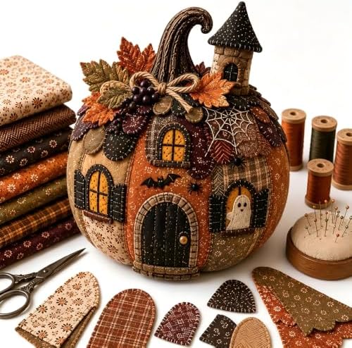 Cozy Harvest Pumpkin Patchwork Kit, DIY Animal Pumpkin Sewing Kit, Fabric Quilted Craft Set for Adults Beginners, Halloween Fall Thanksgiving Decor Gift (Style-I) by Unknown