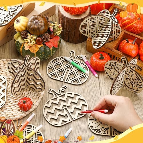 Huwena 36 Pcs Fall Craft Set 24 Wood Pumpkin Cutout for Craft,Vivid Pumpkin - Image 3