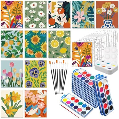 Ctosree 12 Sets Pre Drawn Canvas Kit for Painting,Flower,8 x 10 in by Ctosree