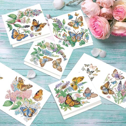 Tontut 6pcs Diamond Painting Kit Greeting Card, Butterfly 5D DIY Diamond Handmade Holiday Greeting Card with Envelope, Christmas Gift Congratulation - Image 5