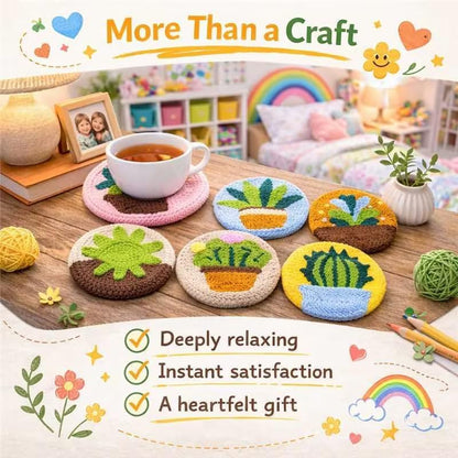 Punch Needle Coaster Kit for Adults Beginners, Easy Punch Embroidery Starter Set with Instructions – Fun Mug Rug Making Kit for Table Decor & Festival DIY Gifts (6pcs Succulent Plants) - Image 2