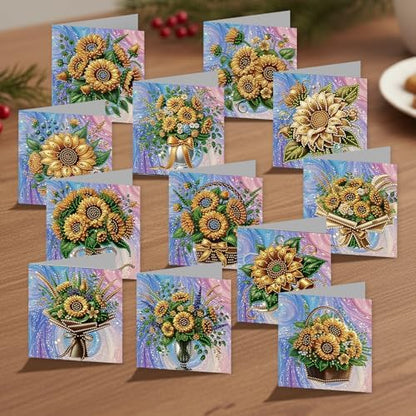 Diamond Painting Greeting Cards 12 Pack Sunflower DIY Kit with Special Shaped Rhinestones, Envelopes & Thick Cardstock, Handmade Craft for Adults, Spring & Summer Gift, Creative DIY Art Card Set - Image 4