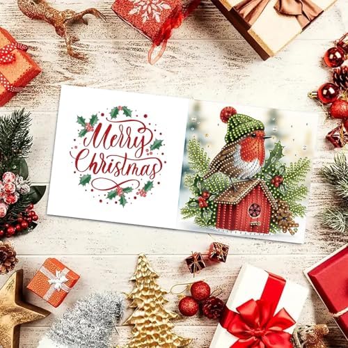 6Pcs Christmas Greeting Card DIY Diamond Art Painting Greeting Cards Blessing Folding Card Kit with White Envelopes Diamond Arts Crafts for Birthday Festival Gift-Bird02 - Image 2