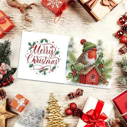 6Pcs Christmas Greeting Card DIY Diamond Art Painting Greeting Cards Blessing Folding Card Kit with White Envelopes Diamond Arts Crafts for Birthday Festival Gift-Bird02 - Image 2