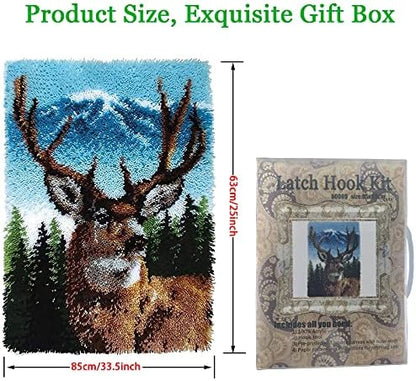 ZFFLYH Deer Latch Hook Kit, DIY Large Latch Hook Kit for Adults 3D Printed Canvas Pattern Crochet Handcraft Embroidery Tapestry Hobby & Crafts 85cmX63cm/33.5X25inch - Image 2