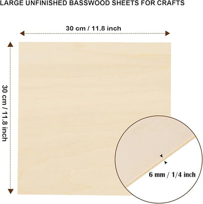 24PACK Basswood Sheets for Crafts - 12 x 12 x 1/4 inch Plywood Sheets Unfinished Bass Wood Boards for Laser Cutting, Wood Burning - 300 x 300 x 6mm
