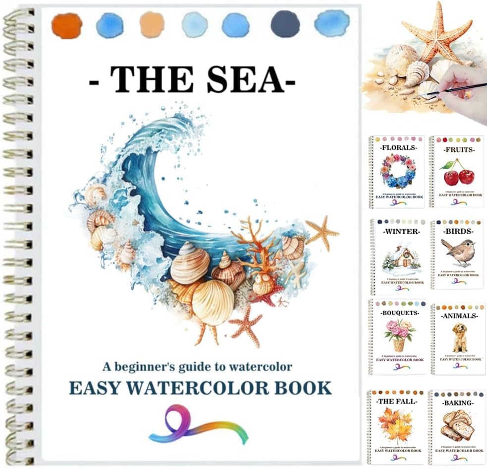 Watercolor Workbooks Coloring Book Beginner Friendly Painting Kit Easy Nature Scenes Paint Set Art Crafts for Creative Exploration Gift for Adults (Seaside, Without Palette) by Unknown