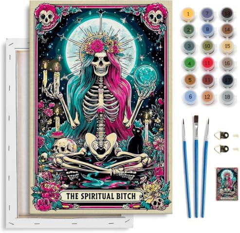 Spandrel Paint by Number Kits for Adults Witch Tarot, The Spiritual Bitch Skeleton Paint by Number Kits on Canvas, DIY Acrylic Oil Gothic Painting by Numbers Gitfs for Home Wall Decor, 8x12in by Unknown