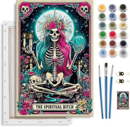 Spandrel Paint by Number Kits for Adults Witch Tarot, The Spiritual Bitch Skeleton Paint by Number Kits on Canvas, DIY Acrylic Oil Gothic Painting by Numbers Gitfs for Home Wall Decor, 8x12in by Unknown