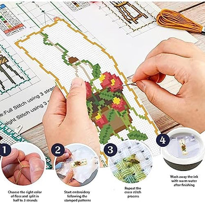 FREEBLOSS 6 Set Cross Stitch Bookmark Kit Flowers Patterns Stamped Cross Stitch Kit with Instruction Embroidery Kit for Adults Beginners Reading Gift 8''x2.4'' - Image 4