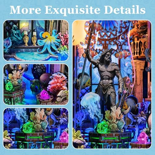 fifijoy Book Nook Kit - Atlantis DIY Miniature House Dollhouse Kit for Adults and Teens, 3D Wooden Puzzle Bookend Bookshelf Insert Decor with LED Light, Gifts for Family and Friends - Image 2