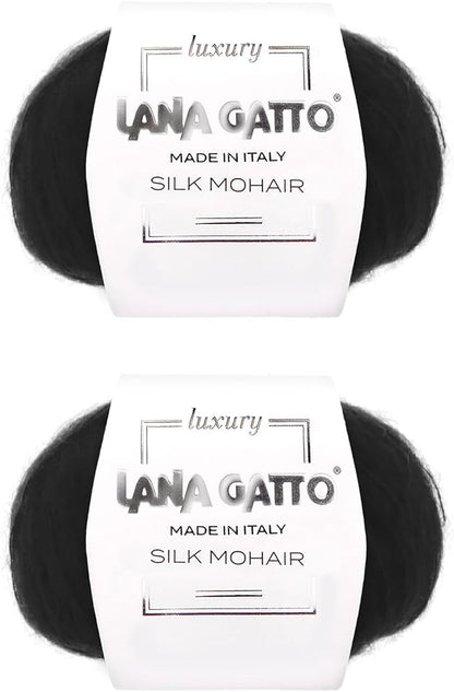 Silk Mohair Luxury Yarns, Premium and Soft Blend for Knitting, Made in Italy (Black - 6037, 2)