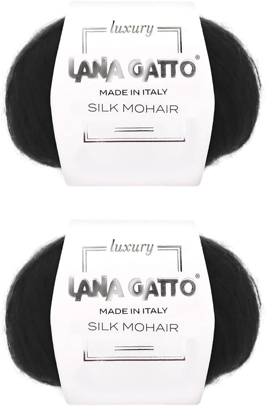 Silk Mohair Luxury Yarns, Premium and Soft Blend for Knitting, Made in Italy (Black - 6037, 2)
