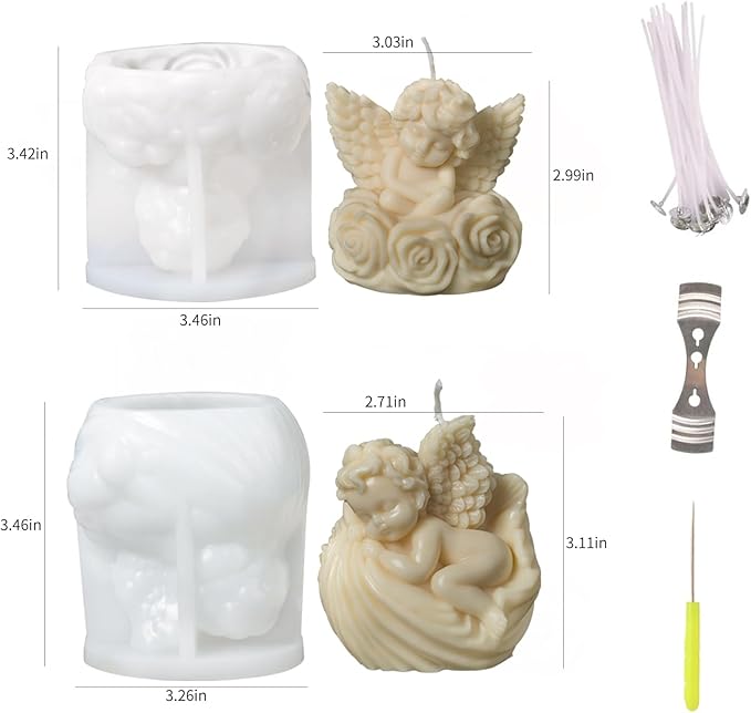 2PCS Angel Silicone Candle Molds Epoxy Resin Wax Mold Silicone Shapes Mold for Candle Craft Making Festival Gift Decoration