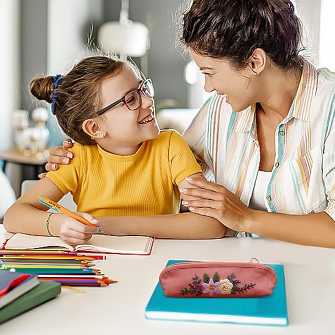 WEBEEDY 2 Sets DIY Embroidery Kit Canvas Zipper Pouch Handmade Embroidery Canvas Pencil Case Cosmetic Bags DIY Embroidered Clutch Starter Kit with All Supplies Tools Embroidery Hoops