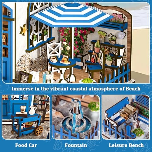 DIY Miniature House Kit, 3D Wooden Coffee Shop with Touch LED Lights, Mini Cafe Dollhouse Building Set, DIY Dollhouse Model Kit for Adults Teens, Creative Home Decor Craft Gift for Birthday - Image 4