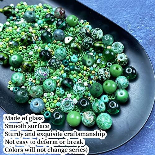 Assorted Glass Resin Beads Multi Size Colors Smooth Cracked Gravel Millet Spacer Beads for Bracelets Necklace Earring DIY Jewelry Making Craft(Grass Green Series) - Image 3