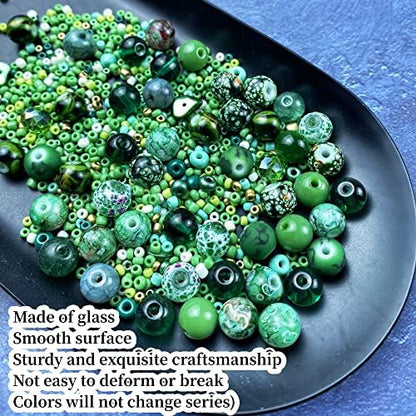 Assorted Glass Resin Beads Multi Size Colors Smooth Cracked Gravel Millet Spacer Beads for Bracelets Necklace Earring DIY Jewelry Making Craft(Grass Green Series) - Image 3