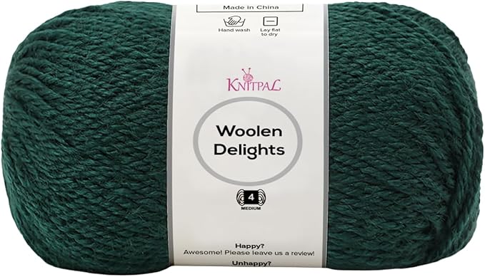 Woolen Delights Soft Wool Yarn for Crocheting, 3-Pack (522Yds / 300G), Free Patterns - #4 Medium Aran/Heavy Worsted Weight Wool Yarn for Knitting - Hunter Green