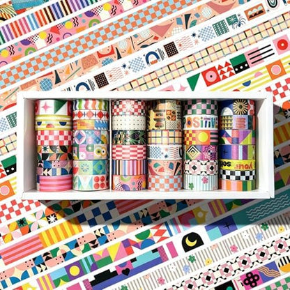 34 Rolls Geometric Washi Tape Set, Aesthetic Decorative Tape for Scrapbooking, Journaling, Bullet Journals, DIY Crafts and Gift Wrapping - Image 4
