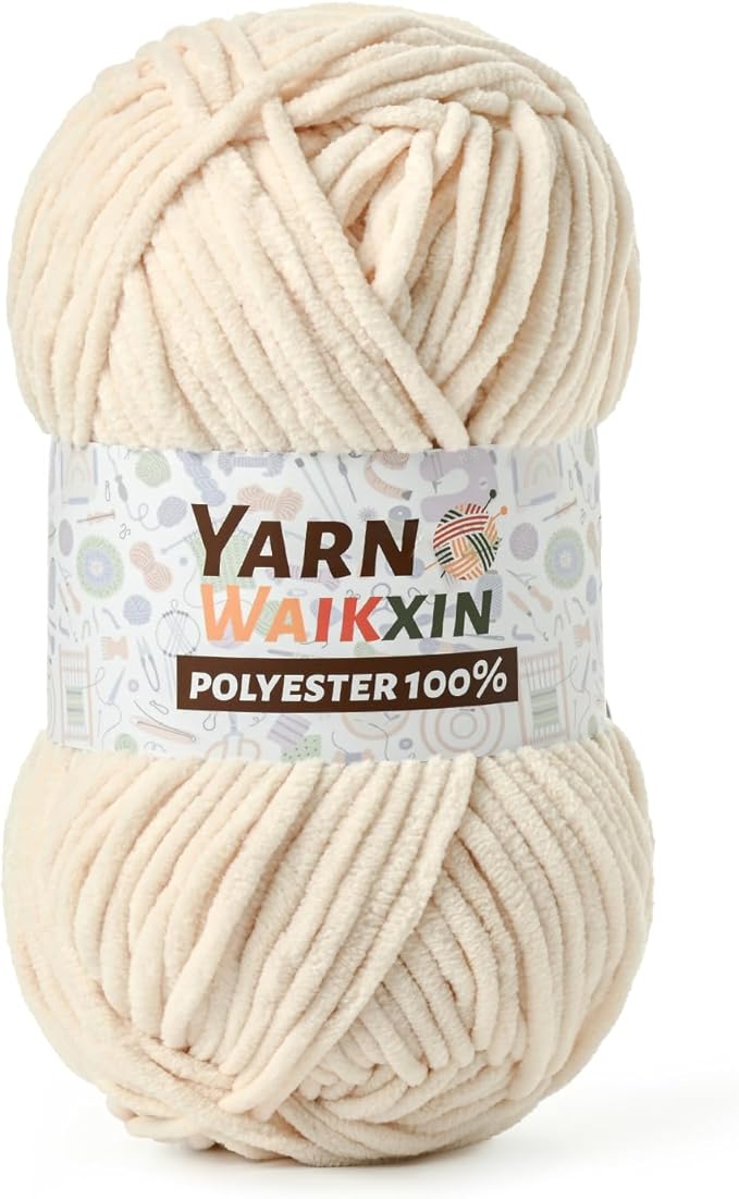 Soft Chenille Yarn for Crocheting, Fluffy Chunky Crochet Yarn for Baby Blanket, (1.76oz/65.6yds) Fuzzy Velvet Yarn for Amigurumi&DIY Puzzle、Crafts、Scarf(Beige)
