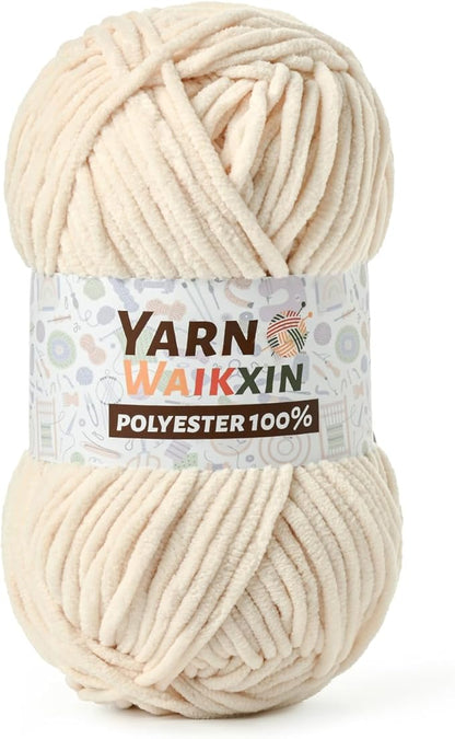 Soft Chenille Yarn for Crocheting, Fluffy Chunky Crochet Yarn for Baby Blanket, (1.76oz/65.6yds) Fuzzy Velvet Yarn for Amigurumi&DIY Puzzle、Crafts、Scarf(Beige)