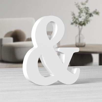 AOCEAN 10 Inch White Big Wood Letters, Unfinished Wooden Letters for Wall Decor Decorative Standing Letters Slices Sign Board Decoration for Craft Home Party Projects (&)