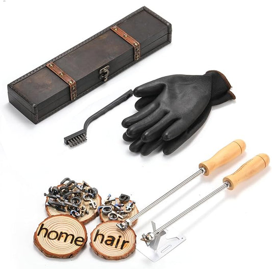 AIMOADO 26 Pcs 1" Lowercase Letters Branding Iron for Wood, Hats, Leather, Alphabet Branding Iron for BBQ Steak Bread & Personalized Gifts, with Wooden Box and 2 Handles (Lowercase Letter a-z)