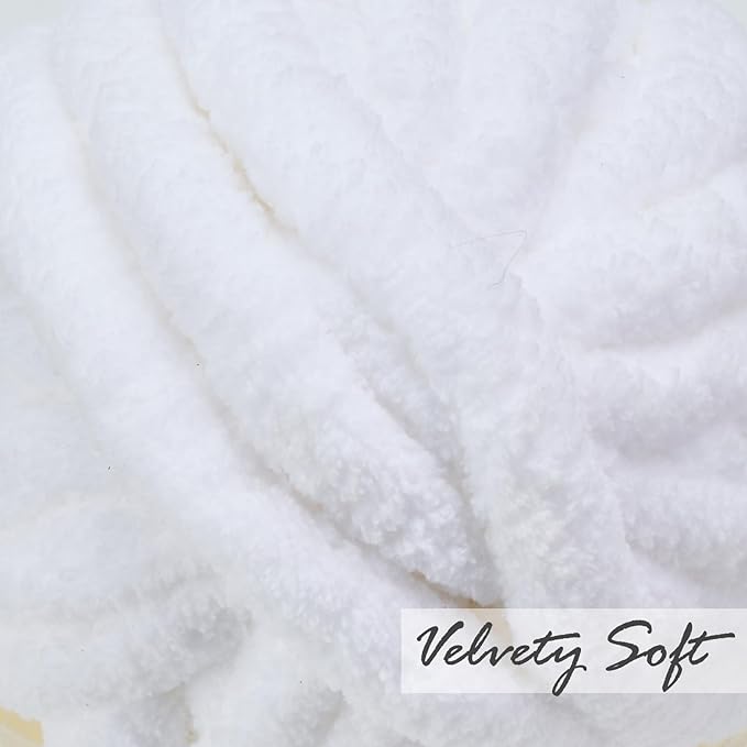 ERLYEEN Chenille Chunky Yarn Super Bulky Soft Thick Fluffy Jumbo Giant Washable Polyester Big Yarn DIY for Arm Knit Blanket Cushion Bed Sofa Home Decor,White,4.4LB