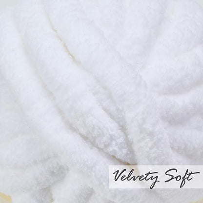 ERLYEEN Chenille Chunky Yarn Super Bulky Soft Thick Fluffy Jumbo Giant Washable Polyester Big Yarn DIY for Arm Knit Blanket Cushion Bed Sofa Home Decor,White,4.4LB