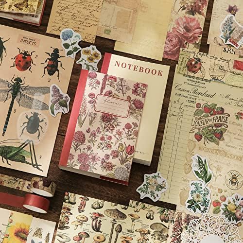 emmoolife Vintage Aesthetic Scrapbooking Supplies Kit, Flowers Botanical Bullet Junk Journal Kit with Journaling Supplies, Tweezers, A6 Grid Notebook,Stationery,Sticker, Birthday Craft Gift for Adult - Image 4