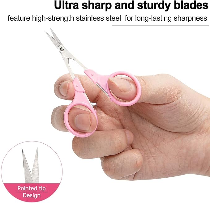 Precision Small Craft Scissors for Paper Cutting, Tiny Travel Scissors Tsa Compliant with Cover, Sharp Small Scissors all Purpose, Straight Fine Tips Mini Sewing Scissors Set, Pink, Burgundy
