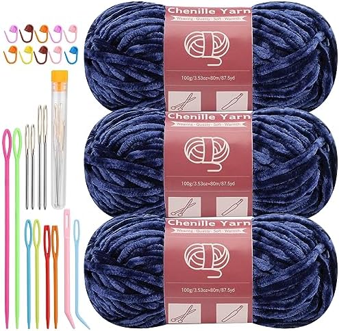 LUNARM Chenille Yarn 3 Pack 3.5oz Chunky Blanket Velvet Yarn 263 Yard by Lunarm