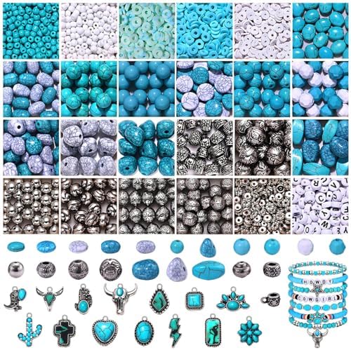 NVENF 1800PCS+ Western Beads Charms for Jewelry Making Turquoise Clay Heishi Beads Vintage Cactus Flower Lightning Boot Cow-head Charms for Western Bracelet Making DIY Crafts (Turquoise 1) by NVENF