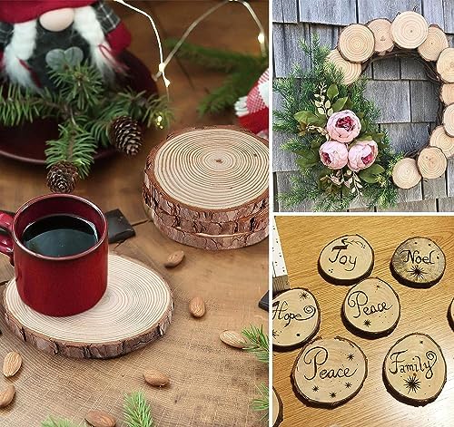Unfinished Wood Slices for centerpieces 18 PCS 5.1-5.5 Inch,Round Wooden Discs with Tree Bark,Wood Cookies Circles for Crafts Christmas Ornaments,Wood Slice for Rustic Wedding Decoration - Image 5