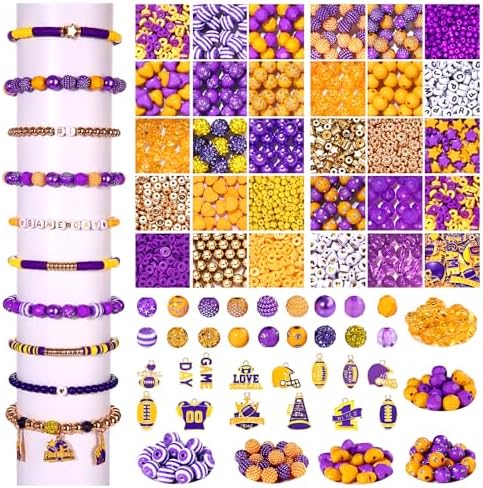 2200PCS+ Game Day Beads Charms for Bracelet Making Polymer Clay Beads Crystal Pearl Letter Gold Spacer Beads Football Charms for Game Day Bracelet Necklace Making DIY Crafts by CEALXHENY