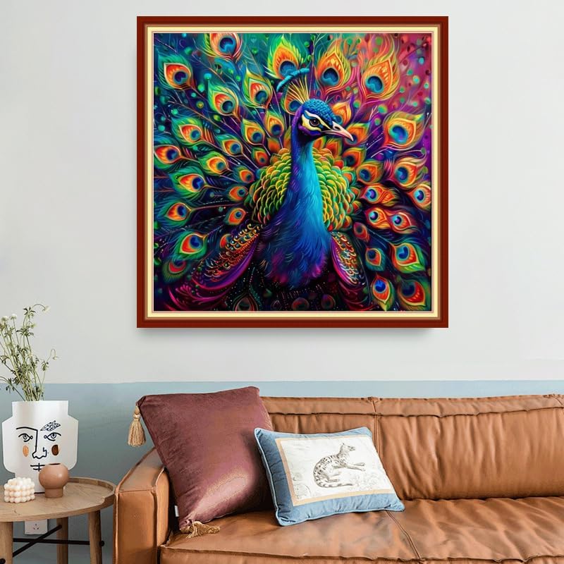 Joyhoor Stamped Cross Stitch Kits for Beginners, Needlepoint Kits for Adults, 11CT Counted Embroidery Kits-Colorful Peacock 18x18 inchs - Image 2