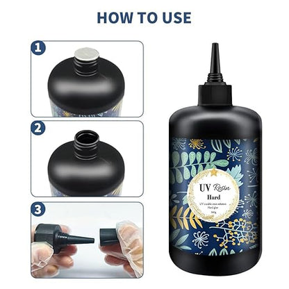 OSBANG Crystal Clear Hard UV Resin Upgraded Formula Ultraviolet Fast Curing for Jewelry Making Craft Decoration, Hard Transparent Glue Solar Cure Sunlight Activated Resin (500g)