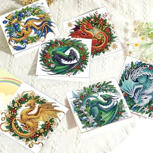 6pcs DIY Diamond Art Christmas Cards Kit with Envelopes & Tools-Diamond Dot Greeting Cards,Xmas 5D Rhinestones Painting for Adults,DIY Craft Family Friend Xmas Gifts(Christmas Dragon) - Image 4