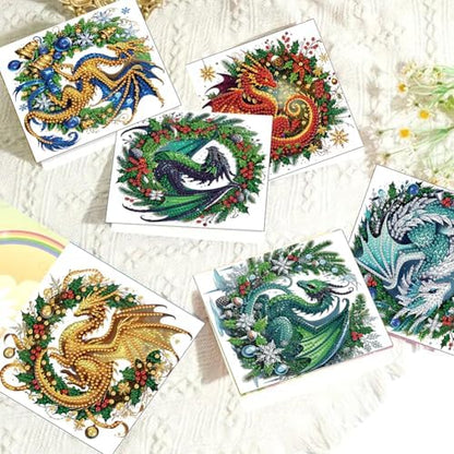 jinglinhh 6pcs Christmas Dragon Wreath Diamond Art Painting Greeting Cards with Envelopes, DIY Card Making Kits for Adults, Diamond Art Postcards Christmas Cards Craft Gifts - Image 7
