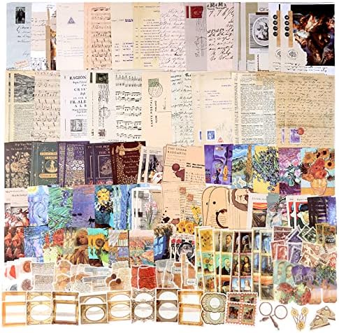 Draupnir 200pcs Vintage Junk Journal Supplies,Scrapbook Supplies Scrapbooking Paper and Stickers Ephemera For Art Aesthetic Journaling Kit Collage(Art) by Draupnir