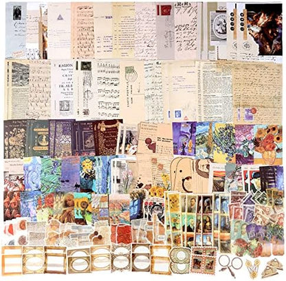 Draupnir 200pcs Vintage Junk Journal Supplies,Scrapbook Supplies Scrapbooking Paper and Stickers Ephemera For Art Aesthetic Journaling Kit Collage(Art) by Draupnir