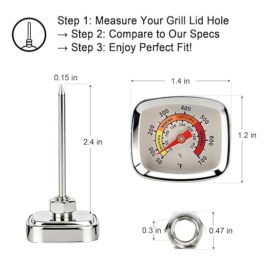 Mini Custom Grill Thermometer BBQ Thermometer for Grill Smoker Temperature Gauge for Meat Cooking Port Lamb Beef, Small Stainless Steel Temp Gauge, White CloudHand