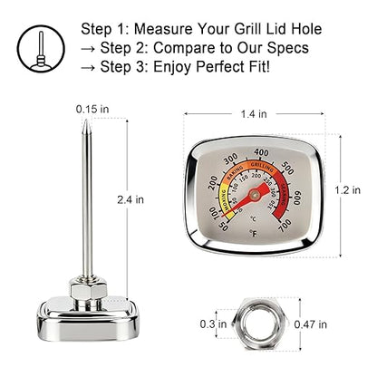 Mini Custom Grill Thermometer BBQ Thermometer for Grill Smoker Temperature Gauge for Meat Cooking Port Lamb Beef, Small Stainless Steel Temp Gauge, White CloudHand