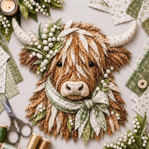 Birth Flower Highland Cow 3D Layered Fabric Art DIY Kit for Adults (A1PC) by Unknown