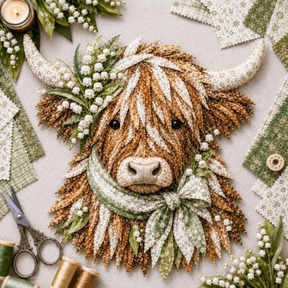 Birth Flower Highland Cow 3D Layered Fabric Art DIY Kit for Adults (A1PC) by Unknown