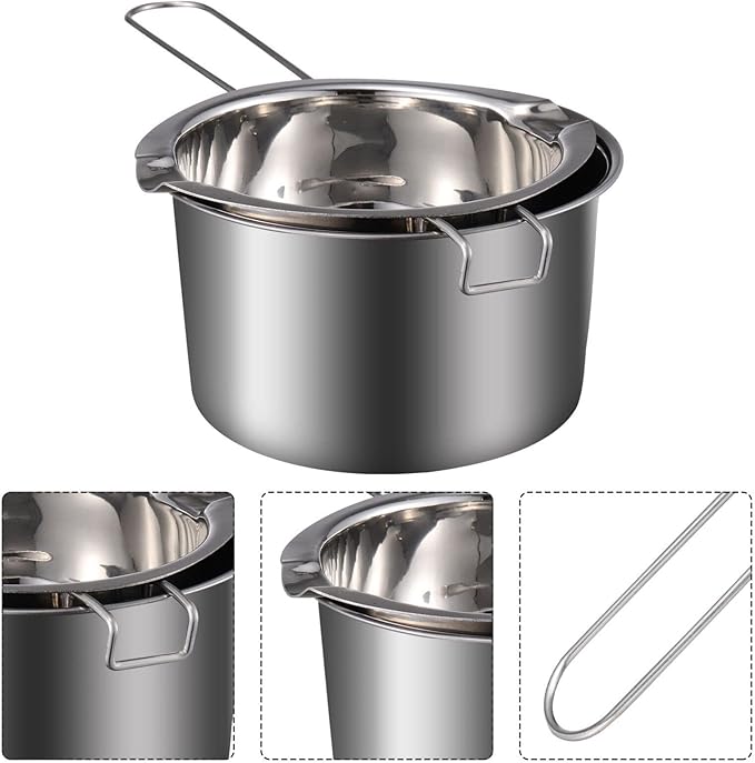 1 Set Double Boiler Pot Stainless Steel Water Boiling Melting Pot with Dual Pour Spout for Candle Butter Chocolate Cheese Caramel 400ml