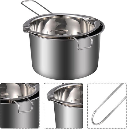 1 Set Double Boiler Pot Stainless Steel Water Boiling Melting Pot with Dual Pour Spout for Candle Butter Chocolate Cheese Caramel 400ml